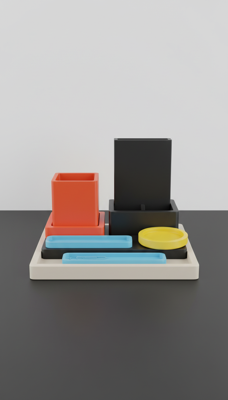 Modular desk organizer with snap-fit trays